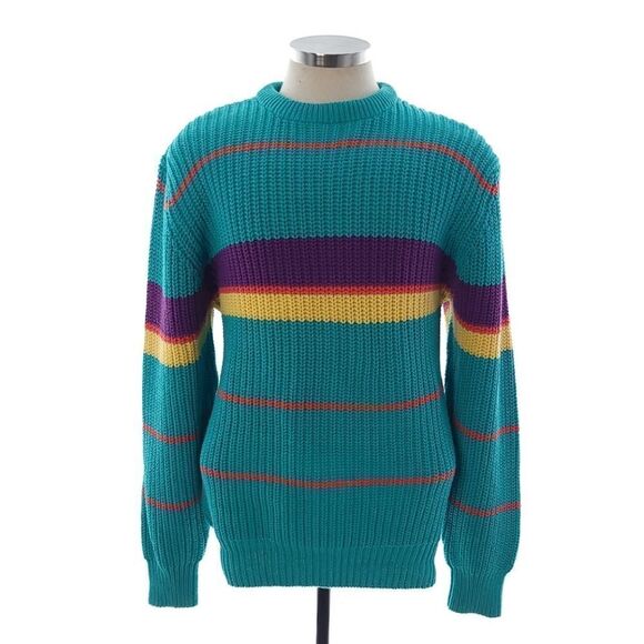 GANT Cotton Long Sleeve Knitted Crew Neck Striped Sweater Mens Large - Picture 1 of 7
